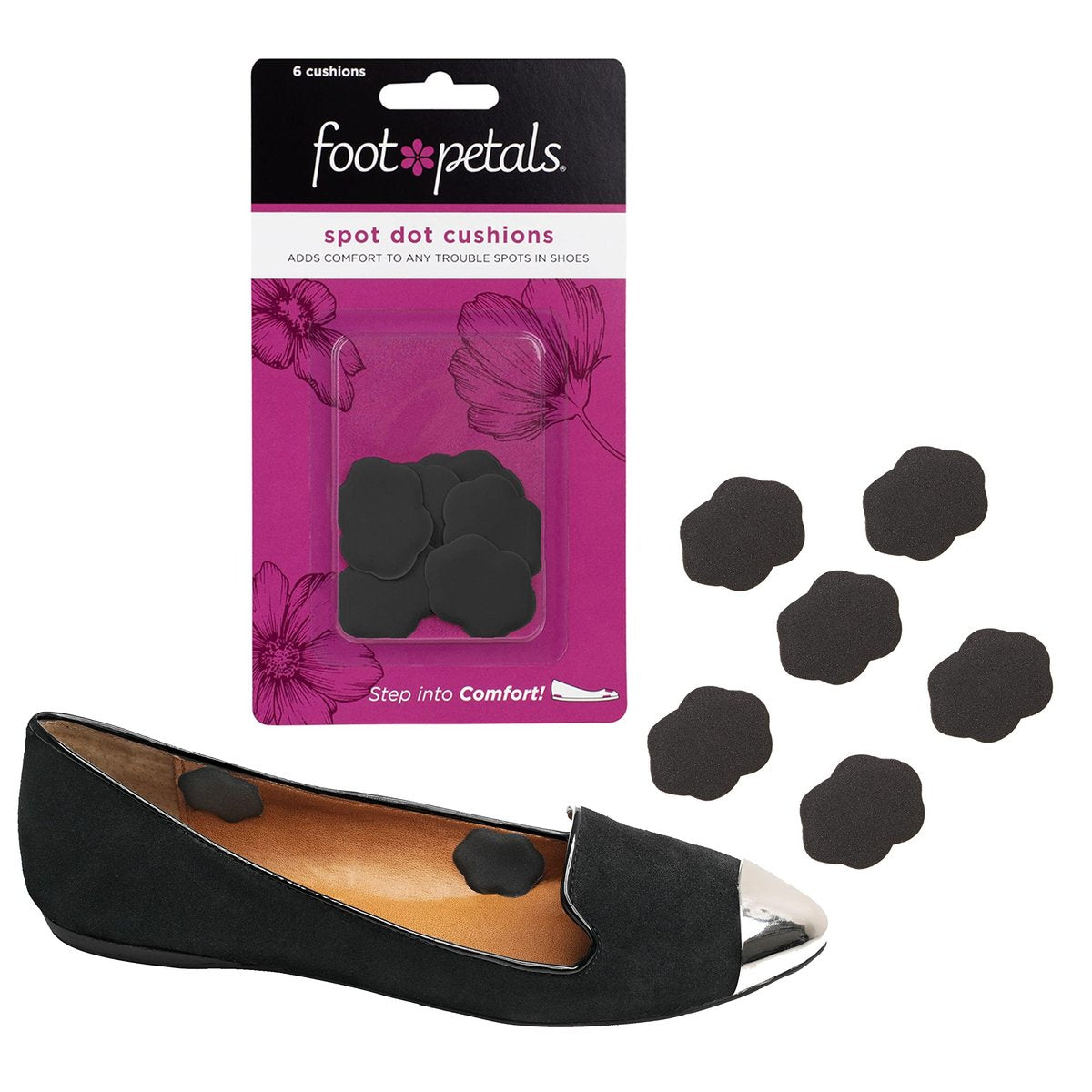 Foot Petals Spot Dot Cushion Scalloped Druckentlastung für Blasen – Schwarz, Medium