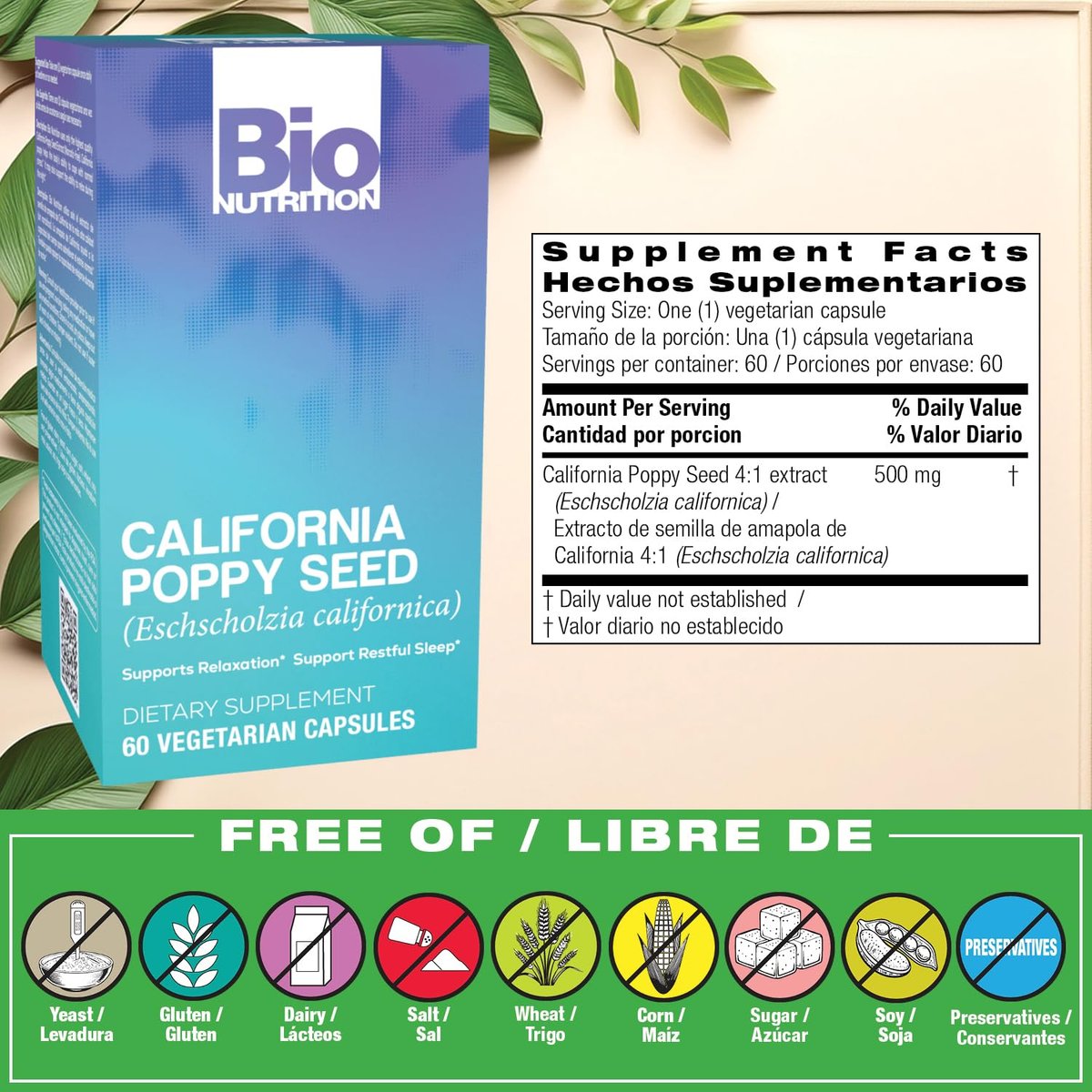 Bio Nutrition California Poppy Vegi-Kapseln, 60 Stück