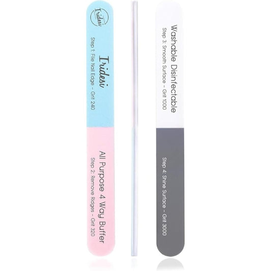 Iridesi 4-in-1 Nagelfeilen und Buffer Set - 12-teiliges Emery Board Set für Natürliche Nägel, 7 Zoll Länge, Professionelle Feilen und Polierer, Blau/Weiß/Grau