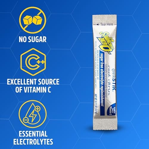Sqwincher Zero Qwik Stik, Cool Citrus, Zuckerfrei, Kalorienarm, Natriumarm Elektrolyt-Pulver Hydrationsgetränk, 0,11 oz Beutel (50er-Pack)