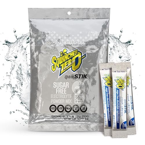 Sqwincher Zero Qwik Stik, Cool Citrus, Zuckerfrei, Kalorienarm, Natriumarm Elektrolyt-Pulver Hydrationsgetränk, 0,11 oz Beutel (50er-Pack)