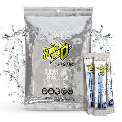 Sqwincher Zero Qwik Stik, Cool Citrus, Zuckerfrei, Kalorienarm, Natriumarm Elektrolyt-Pulver Hydrationsgetränk, 0,11 oz Beutel (50er-Pack)