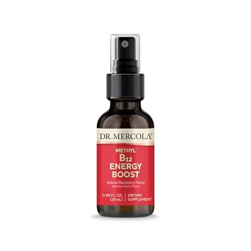Dr. Mercola Methyl B12 Energy Boost - Schnell absorbierendes Spray - Aktives Vitamin B12 als Methylcobalamin - Natürlicher Blackberry-Geschmack - 39 Portionen