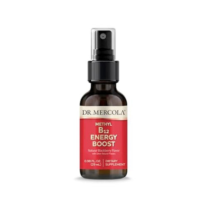 Dr. Mercola Methyl B12 Energy Boost - Schnell absorbierendes Spray - Aktives Vitamin B12 als Methylcobalamin - Natürlicher Blackberry-Geschmack - 39 Portionen