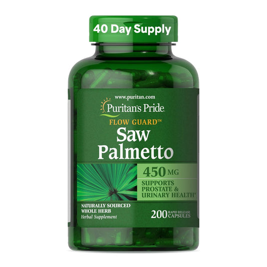Puritan's Pride Flow Guard™ Sägepalmen-Extrakt 450 mg, natürliches pflanzliches Nahrungsergänzungsmittel zur Unterstützung der Prostata- und Harnwegsgesundheit bei Männern, 200 Kapseln mit schneller Freisetzung