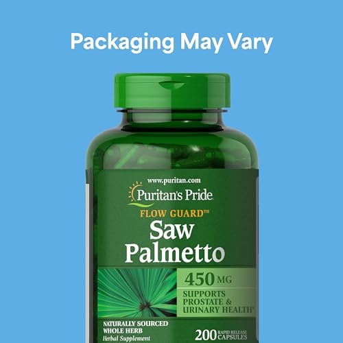 Puritan's Pride Flow Guard™ Sägepalmen-Extrakt 450 mg, natürliches pflanzliches Nahrungsergänzungsmittel zur Unterstützung der Prostata- und Harnwegsgesundheit bei Männern, 200 Kapseln mit schneller Freisetzung