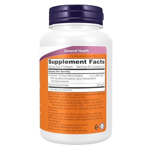 NOW Foods Beta-Sitosterol Pflanzensterole mit CardioAid®-S Pflanzensterol-Estern und Fischöl, 90 Weichkapseln