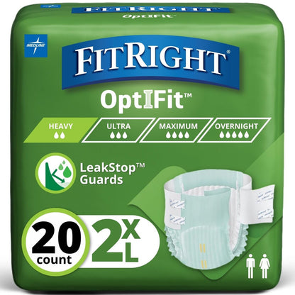 FitRight Inkontinenzhosen mit Klebelaschen, schwere Saugfähigkeit, 2XL, 60-70 Zoll, 20 Stück