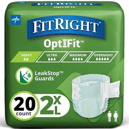 FitRight Inkontinenzhosen mit Klebelaschen, schwere Saugfähigkeit, 2XL, 60-70 Zoll, 20 Stück