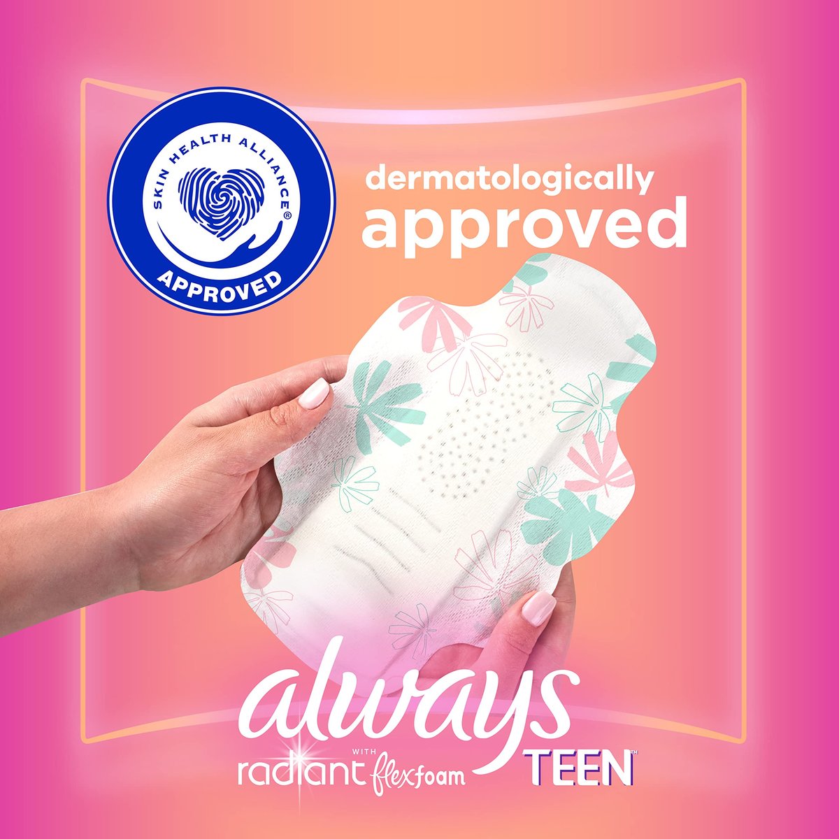 Always Radiant Teen-Pads, Größe 1, Normal, mit Flügeln, parfümfrei, 28 Stück