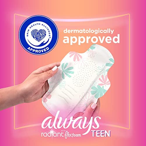 Always Radiant Teen-Pads, Größe 1, Normal, mit Flügeln, parfümfrei, 28 Stück