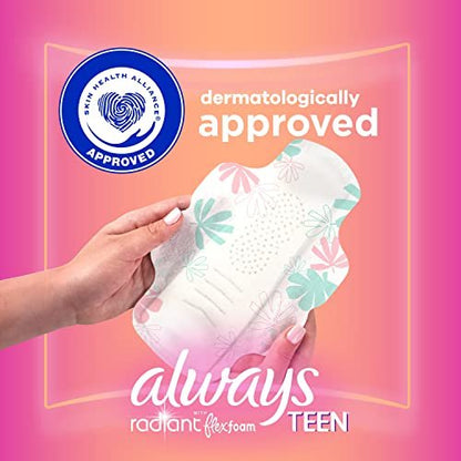Always Radiant Teen-Pads, Größe 1, Normal, mit Flügeln, parfümfrei, 28 Stück