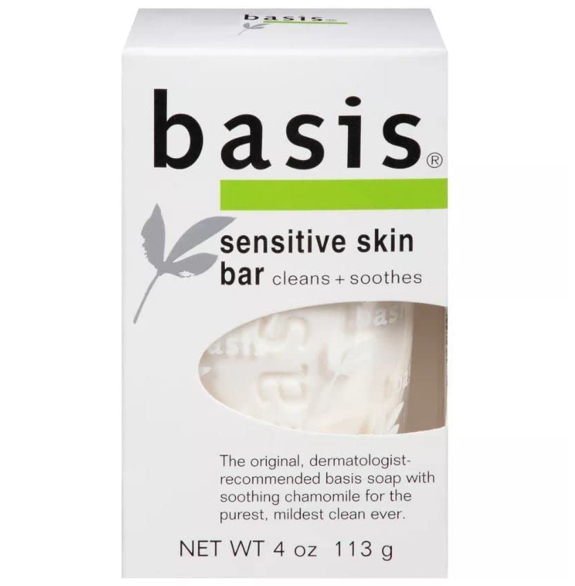 Basis Sensitive Skin Reinigungsstück, 4 oz (6er-Pack) – Sanfte Gesichts- und Körperreinigung für empfindliche Haut