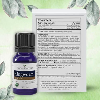 Forces of Nature Ringworm Behandlung für Menschen – Organische homöopathische Medizin, 0,37 Fl Oz, Antimykotische Linderung von Juckreiz, Rötungen und gereizter Haut bei Ringelflechte, Nicht GVO