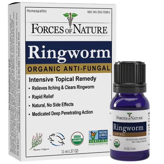 Forces of Nature Ringworm Behandlung für Menschen – Organische homöopathische Medizin, 0,37 Fl Oz, Antimykotische Linderung von Juckreiz, Rötungen und gereizter Haut bei Ringelflechte, Nicht GVO