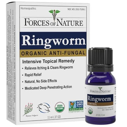 Forces of Nature Ringworm Behandlung für Menschen – Organische homöopathische Medizin, 0,37 Fl Oz, Antimykotische Linderung von Juckreiz, Rötungen und gereizter Haut bei Ringelflechte, Nicht GVO
