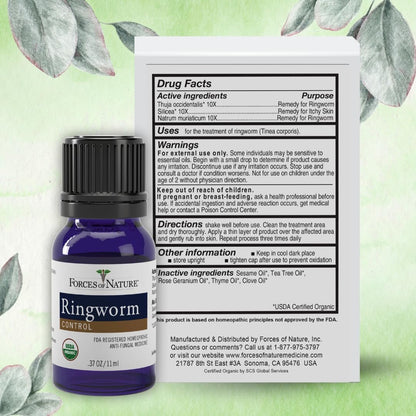 Forces of Nature Ringworm Behandlung für Menschen – Organische homöopathische Medizin, 0,37 Fl Oz, Antimykotische Linderung von Juckreiz, Rötungen und gereizter Haut bei Ringelflechte, Nicht GVO