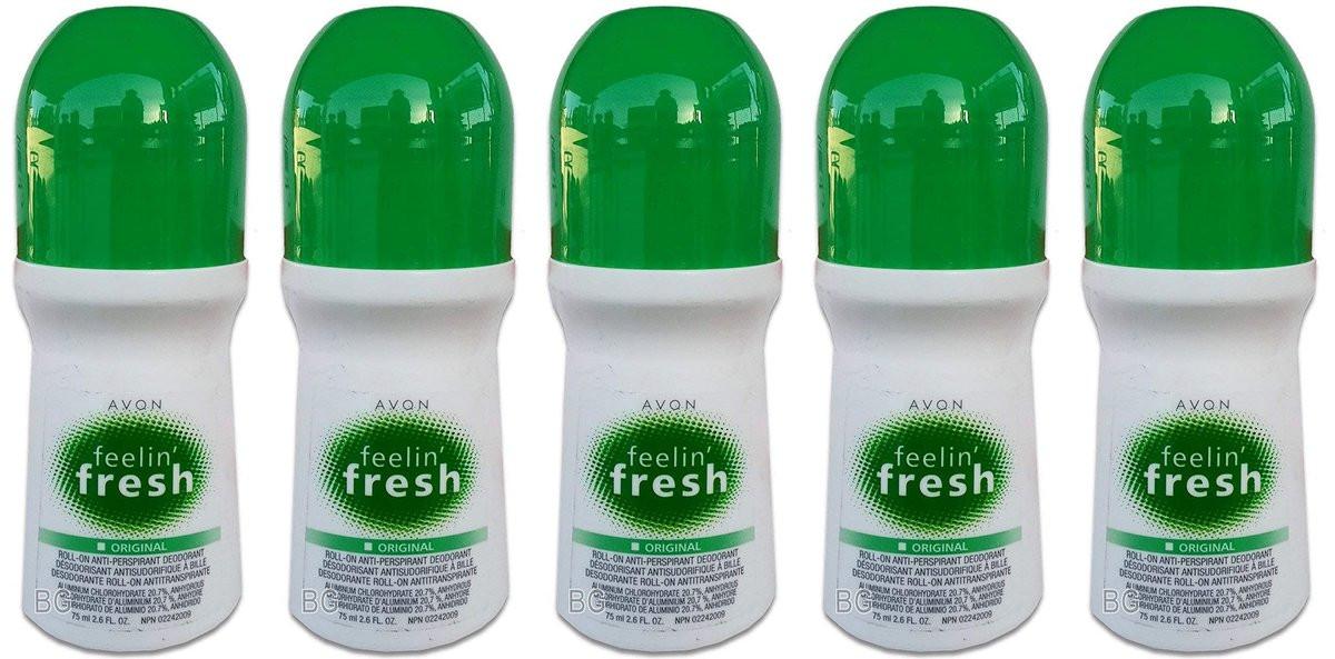 AVON Feelin Fresh Original Roll-On Antiperspirant Deodorant für Damen & Herren – Alkoholfrei, Parabenfrei – Frischer Duft, Schnell trocknender Achselschutz – 5er-Pack (5 x 50 ml)