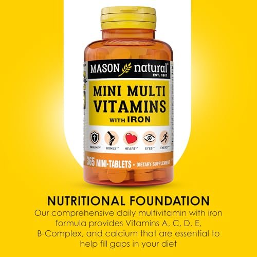 MASON NATURAL Mini Multi Vitamine mit Eisen, Vitamin A, C, D, E, B1, B2, B3, B6, B12, Folsäure und Calcium für die allgemeine Gesundheit, 365 Tabletten (1-Jahres-Vorrat)