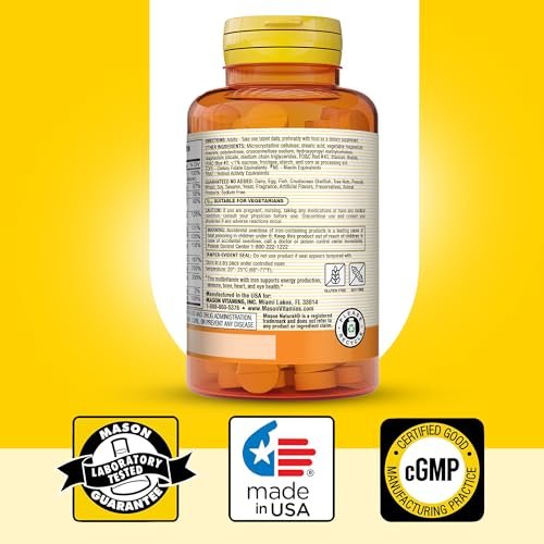 MASON NATURAL Mini Multi Vitamine mit Eisen, Vitamin A, C, D, E, B1, B2, B3, B6, B12, Folsäure und Calcium für die allgemeine Gesundheit, 365 Tabletten (1-Jahres-Vorrat)