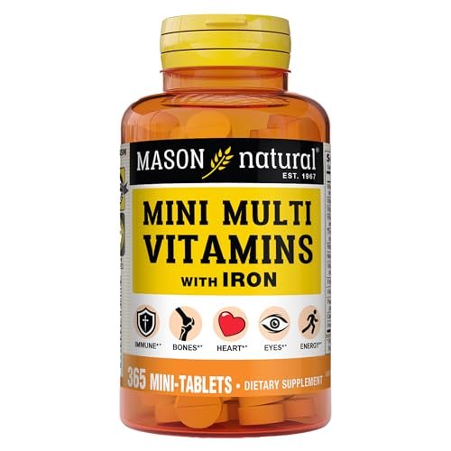 MASON NATURAL Mini Multi Vitamine mit Eisen, Vitamin A, C, D, E, B1, B2, B3, B6, B12, Folsäure und Calcium für die allgemeine Gesundheit, 365 Tabletten (1-Jahres-Vorrat)
