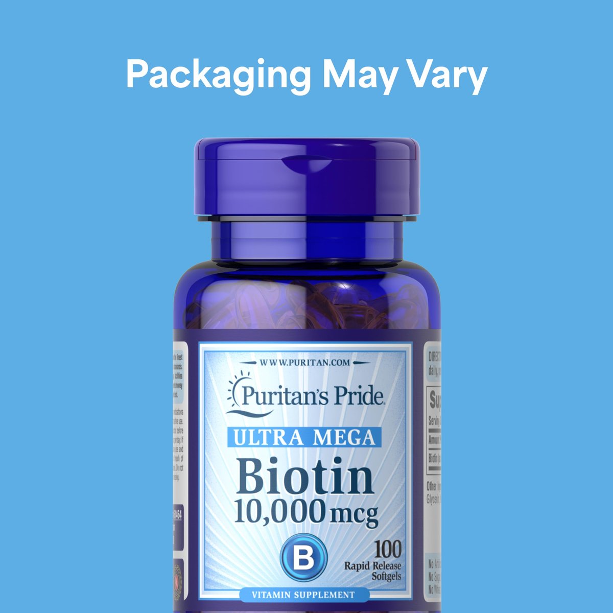 Puritan's Pride Premium Ultra Mega Biotin 10.000 mcg – Nahrungsergänzungsmittel für gesundes Haar, Haut, Nägel und Energiestoffwechsel – 100 Tage Vorrat, 100 Rapid Release Weichkapseln