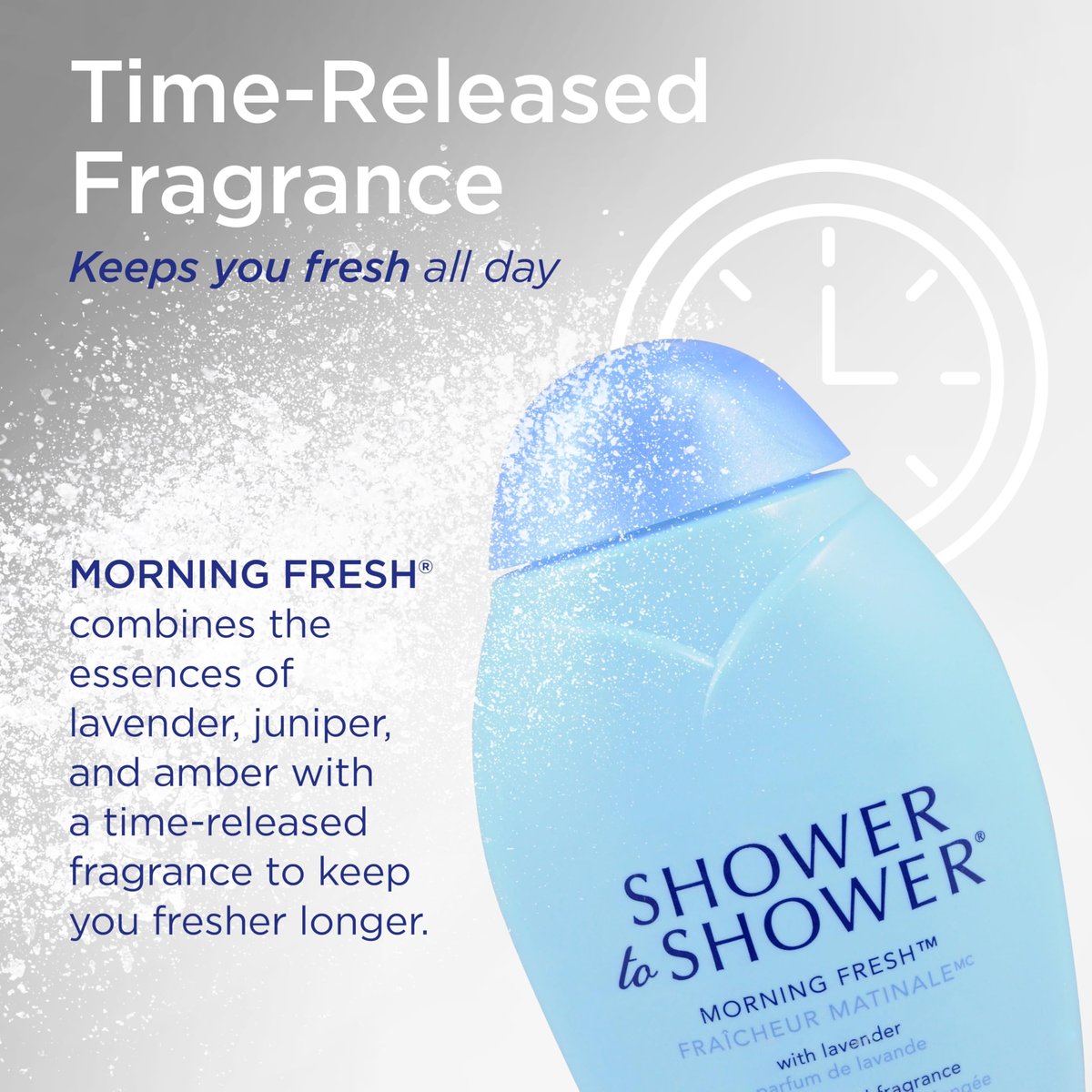 Shower to Shower Morning Fresh Körperpuder mit Lavendel für Männer & Frauen, Talkumfrei, Schweißabsorbierend, verhindert Scheuern & Geruch, desodorierend – 8 Unzen (3er-Pack)
