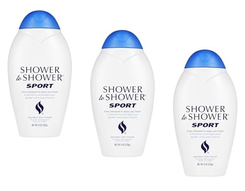 Shower to Shower Sport Body Powder für Männer & Frauen, Talkumfrei, Schweißabsorbierend, verhindert Reibung & Geruch, Deodorierendes Ganzkörperpuder für langanhaltende Frische, 8 Unzen (3er-Pack)