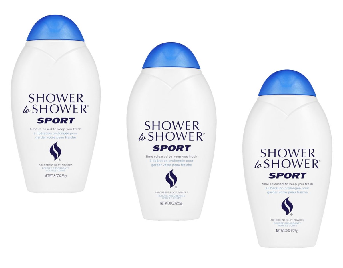 Shower to Shower Sport Body Powder für Männer & Frauen, Talkumfrei, Schweißabsorbierend, verhindert Reibung & Geruch, Deodorierendes Ganzkörperpuder für langanhaltende Frische, 8 Unzen (3er-Pack)