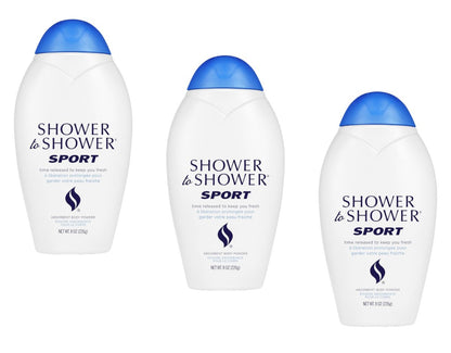 Shower to Shower Sport Body Powder für Männer & Frauen, Talkumfrei, Schweißabsorbierend, verhindert Reibung & Geruch, Deodorierendes Ganzkörperpuder für langanhaltende Frische, 8 Unzen (3er-Pack)