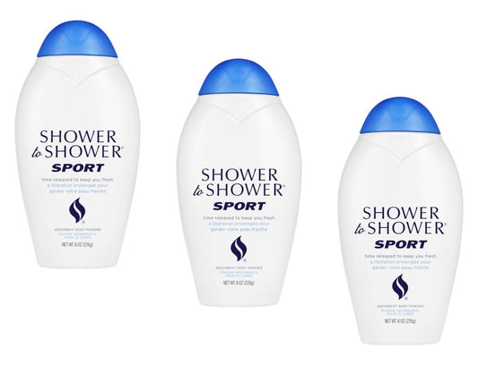 Shower to Shower Sport Body Powder für Männer & Frauen, Talkumfrei, Schweißabsorbierend, verhindert Reibung & Geruch, Deodorierendes Ganzkörperpuder für langanhaltende Frische, 8 Unzen (3er-Pack)