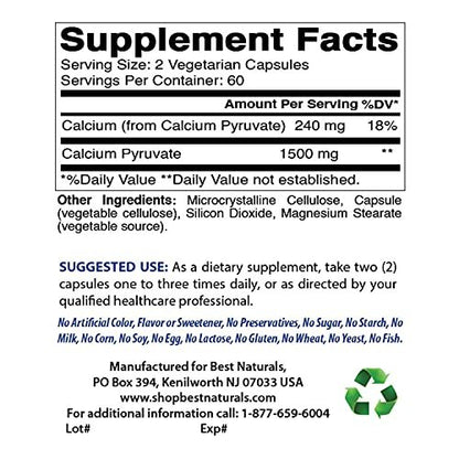 Calcium Pyruvat 750 mg – 120 Kapseln von Best Naturals (2er-Pack)