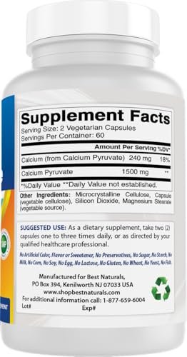 Calcium Pyruvat 750 mg – 120 Kapseln von Best Naturals (2er-Pack)