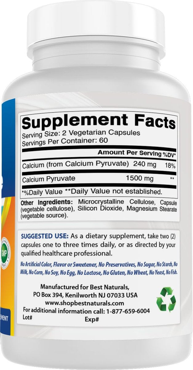 Calcium Pyruvat 750 mg – 120 Kapseln von Best Naturals (2er-Pack)