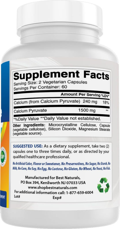 Calcium Pyruvat 750 mg – 120 Kapseln von Best Naturals (2er-Pack)