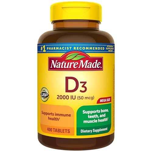 Nature Made Vitamin D3 2000 IE (50 µg) – 400 Tabletten, Vitamin D für Knochen-, Zahn-, Muskel- und Immununterstützung