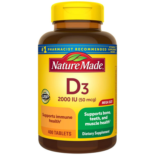 Nature Made Vitamin D3 2000 IE (50 µg) – 400 Tabletten, Vitamin D für Knochen-, Zahn-, Muskel- und Immununterstützung