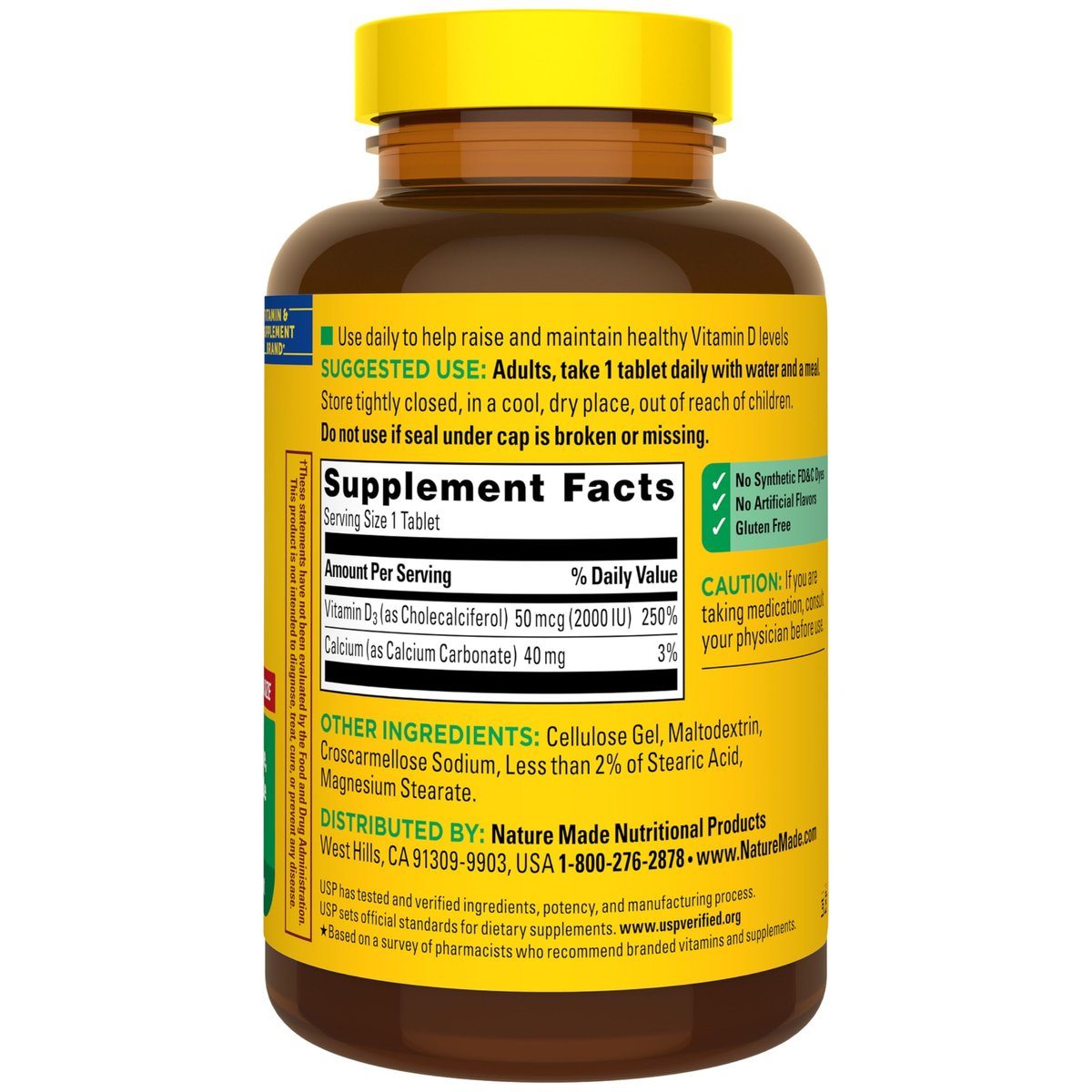 Nature Made Vitamin D3 2000 IE (50 µg) – 400 Tabletten, Vitamin D für Knochen-, Zahn-, Muskel- und Immununterstützung