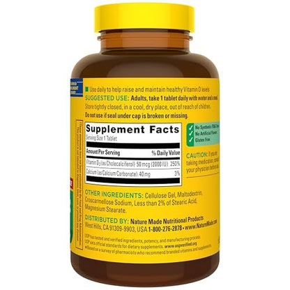 Nature Made Vitamin D3 2000 IE (50 µg) – 400 Tabletten, Vitamin D für Knochen-, Zahn-, Muskel- und Immununterstützung