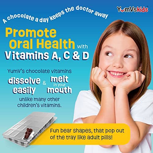 YUM-V'S Kinder Multivitamin Schokoladenbären – Immun- und Knochenunterstützung mit 16 Vitaminen & Mineralien, A, B-Komplex, Magnesium & Zink – Tägliche Kleinkind-Vitamine in Milchschokolade – 60 Stück, 1er-Pack