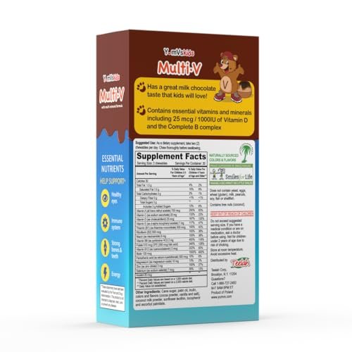 YUM-V'S Kinder Multivitamin Schokoladenbären – Immun- und Knochenunterstützung mit 16 Vitaminen & Mineralien, A, B-Komplex, Magnesium & Zink – Tägliche Kleinkind-Vitamine in Milchschokolade – 60 Stück, 1er-Pack