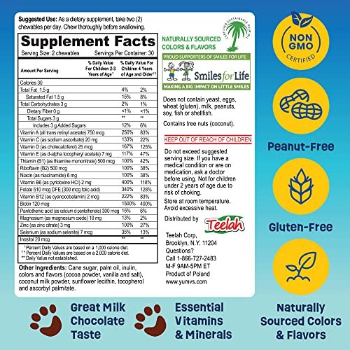 YUM-V'S Kinder Multivitamin Schokoladenbären – Immun- und Knochenunterstützung mit 16 Vitaminen & Mineralien, A, B-Komplex, Magnesium & Zink – Tägliche Kleinkind-Vitamine in Milchschokolade – 60 Stück, 1er-Pack