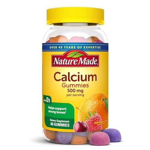 Nature Made Calcium Gummies mit Vitamin D3 – 500 mg pro Portion, 80 Gummibärchen, 40 Tage Vorrat