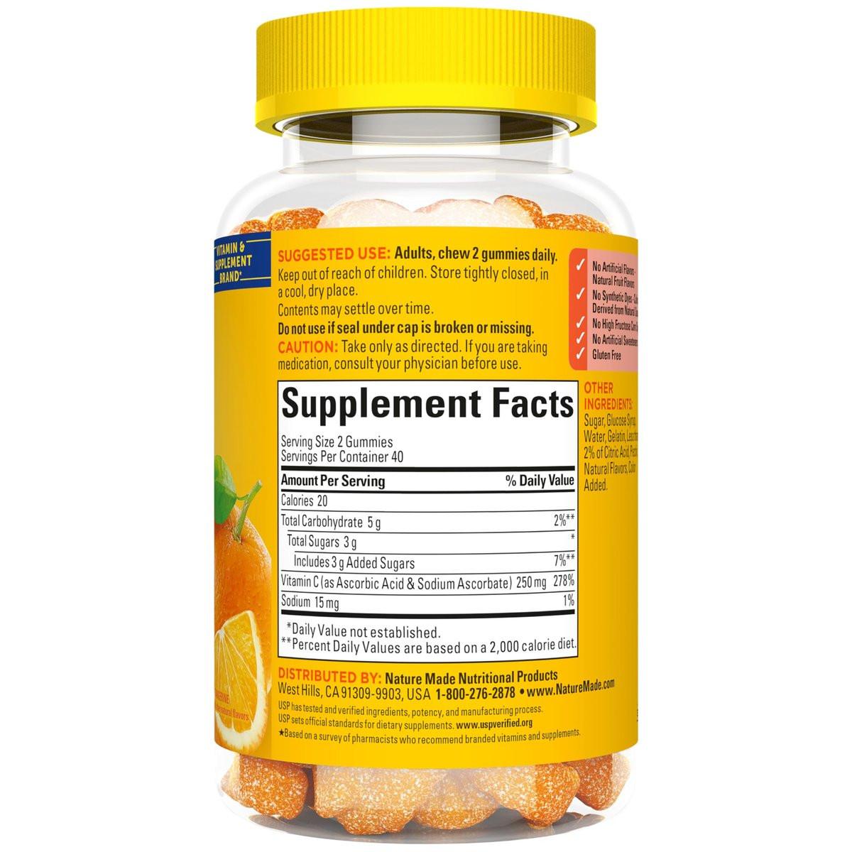 Nature Made Vitamin C Gummis für Erwachsene – 250 mg pro Portion, 80 Gummis, 40 Tage Vorrat – Immununterstützung