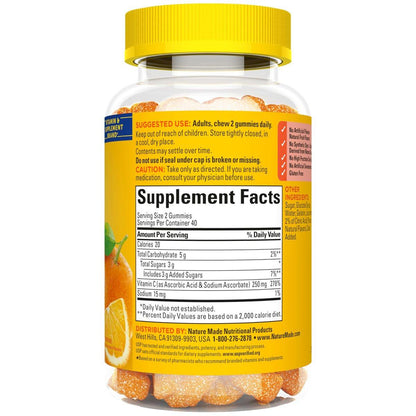 Nature Made Vitamin C Gummis für Erwachsene – 250 mg pro Portion, 80 Gummis, 40 Tage Vorrat – Immununterstützung