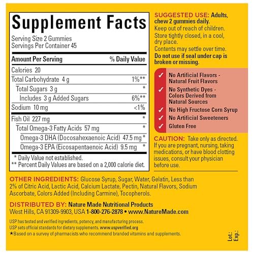 Nature Made Fischöl Omega 3 Gummibärchen – 90 Stück, 45 Tage Vorrat