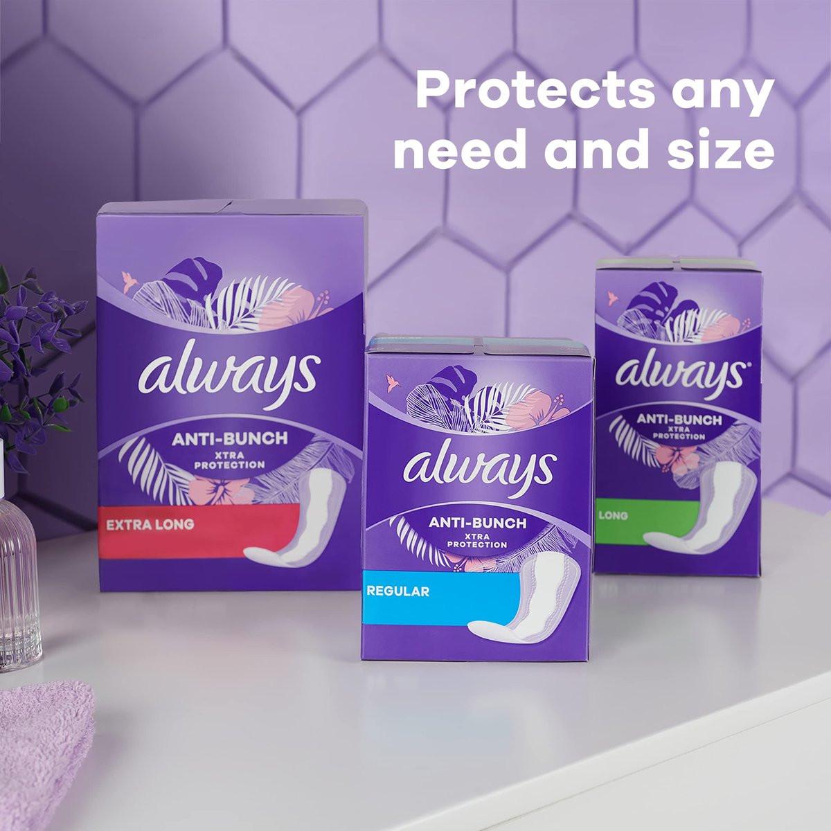 Always Slipeinlagen für Frauen Anti-Bunch Xtra Protection Tägliche Slipeinlagen, Lang, Ungeduftet, 108 Stück