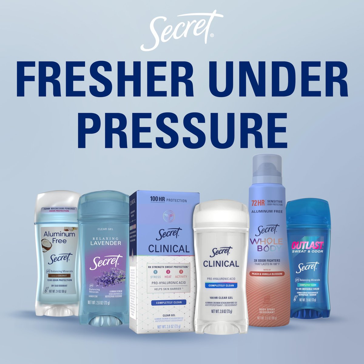 Secret Fresh Antitranspirant Deodorant für Frauen, 72h Atmungsaktiver Schutz vor Schweiß & Geruch, Sofortige Frische & Sanft, PH-ausgleichende Mineralien, Klargel, Erfrischender Beerenduft, 2.6 oz (2er-Pack)