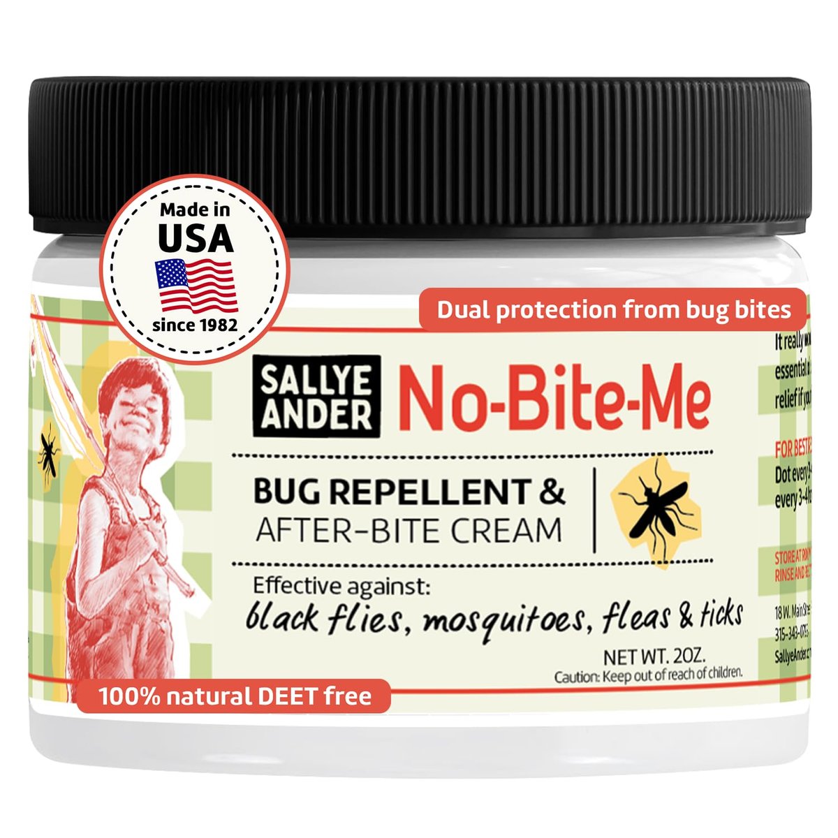 SALLYEANDER No Bite Me Natürliches Insektenschutzmittel & Anti-Juckreiz Lotion – DEET-frei, sicher für Kinder, Babys & Erwachsene – Vertreibt Mücken, Kriebelmücken, Flöhe & Zecken – Hergestellt in USA, 59 ml