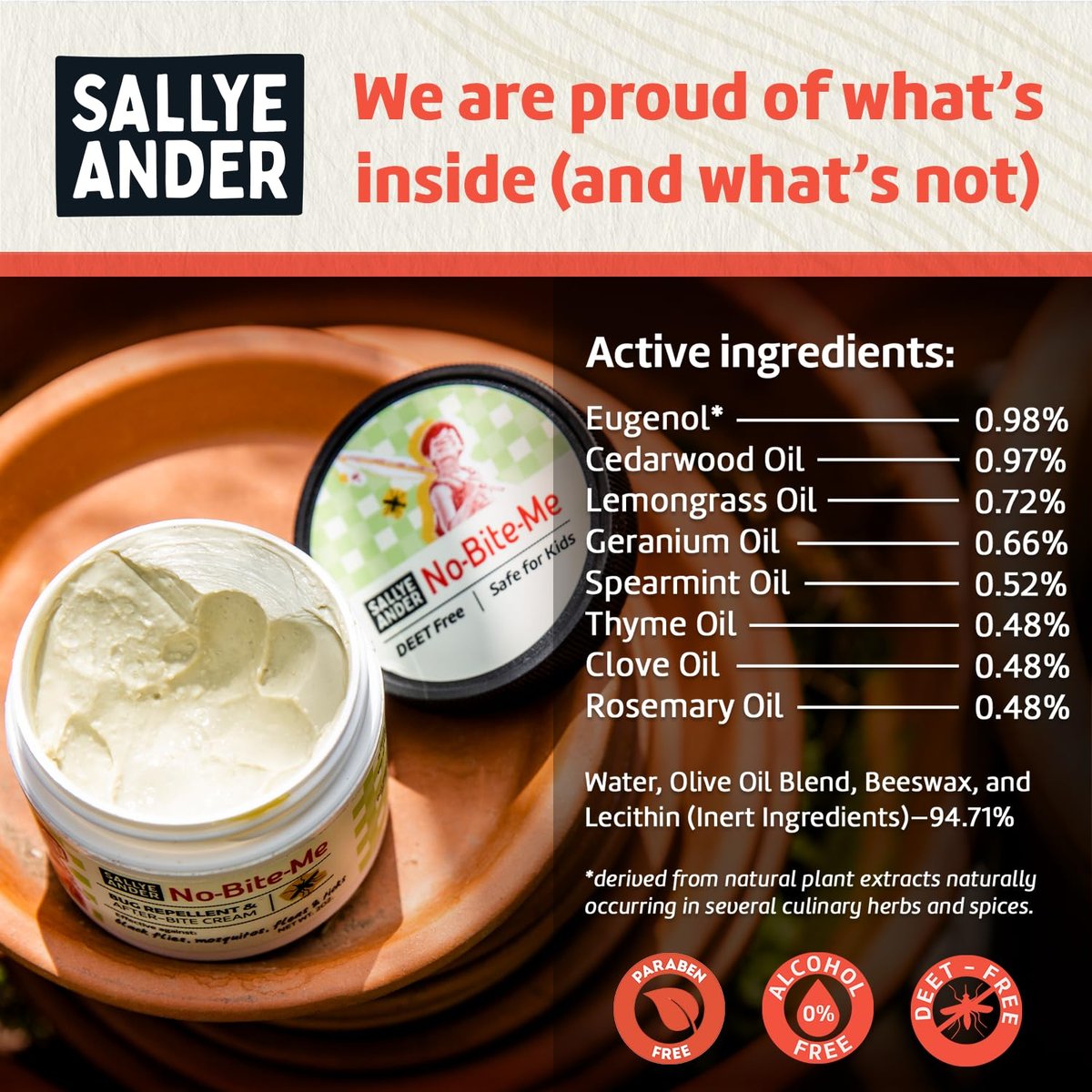 SALLYEANDER No Bite Me Natürliches Insektenschutzmittel & Anti-Juckreiz Lotion – DEET-frei, sicher für Kinder, Babys & Erwachsene – Vertreibt Mücken, Kriebelmücken, Flöhe & Zecken – Hergestellt in USA, 59 ml